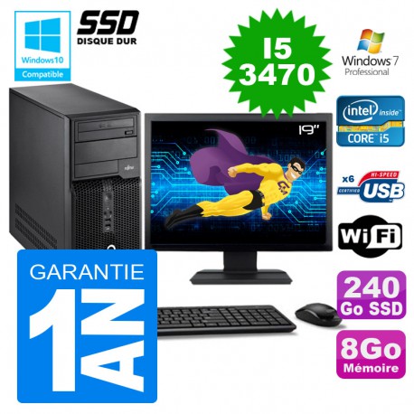 PC Tour Fujitsu Esprimo P400 I5-3470 RAM 8Go Disque 240 Go SSD Wifi W7 Ecran 19"