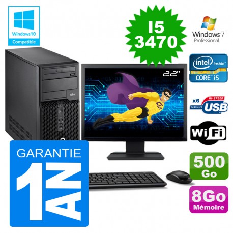 PC Tour Fujitsu Esprimo P400 I5-3470 RAM 8Go Disque 500Go Wifi W7 Ecran 22"