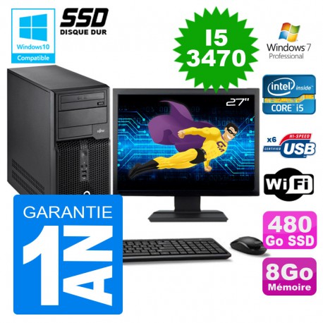 PC Tour Fujitsu Esprimo P400 I5-3470 RAM 8Go Disque 480 Go SSD Wifi W7 Ecran 27"