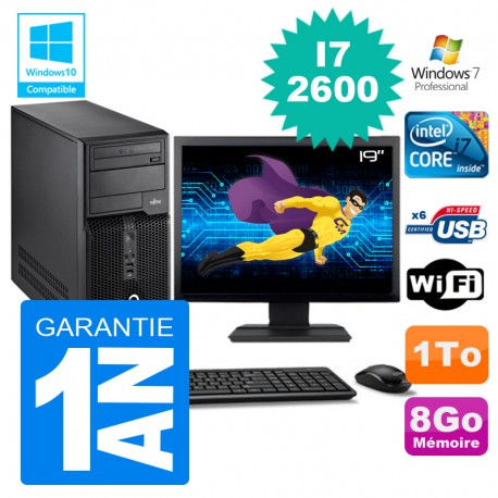 PC Tour Fujitsu Esprimo P400 I7-2600 RAM 8Go Disque 1 To Wifi W7 Ecran 19"