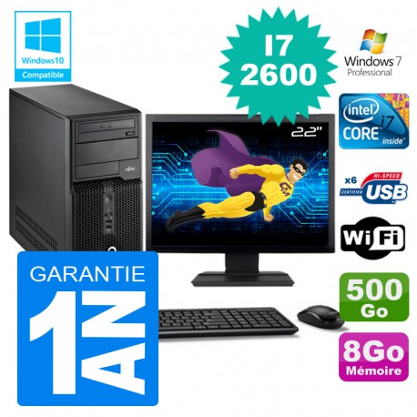 PC Tour Fujitsu Esprimo P400 I7-2600 RAM 8Go Disque 500 Go Wifi W7 Ecran 22"