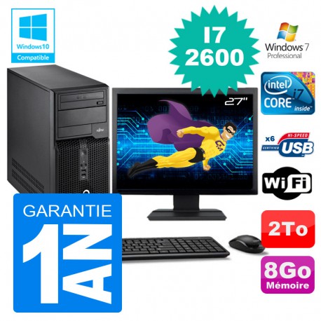 PC Tour Fujitsu Esprimo P400 I7-2600 RAM 8Go Disque 2 To Wifi W7 Ecran 27"