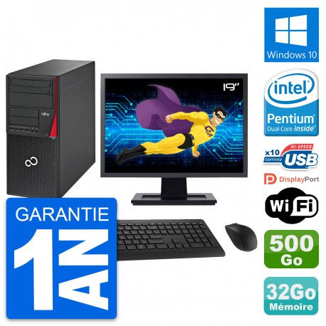 PC Tour Fujitsu P720 Ecran 19" Intel G3220 RAM 32Go Disque 500Go Windows 10 Wifi
