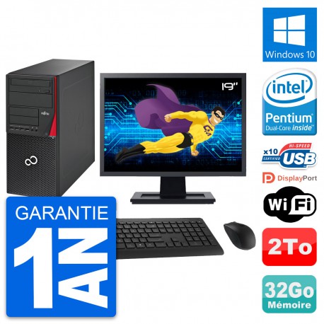 PC Tour Fujitsu P720 Ecran 19" Intel G3220 RAM 32Go Disque 2To Windows 10 Wifi