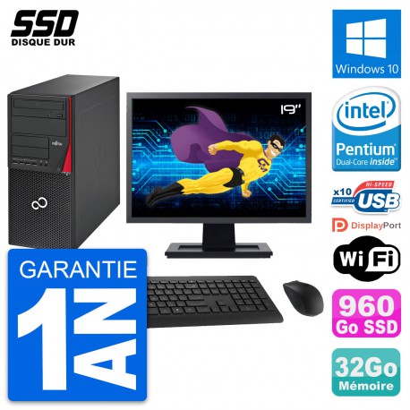 PC Tour Fujitsu P720 Ecran 19" Intel G3220 RAM 32Go SSD 960Go Windows 10 Wifi