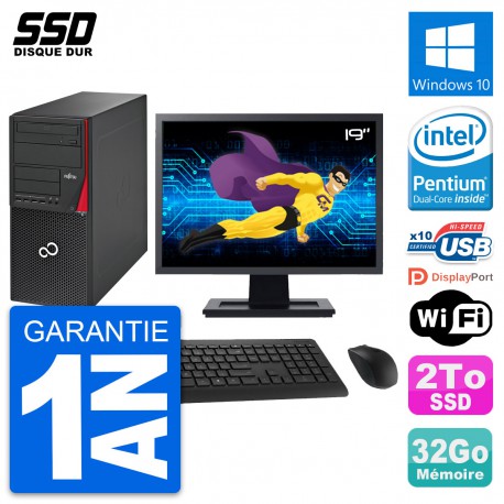 PC Tour Fujitsu P720 Ecran 19" Intel G3220 RAM 32Go SSD 2To Windows 10 Wifi