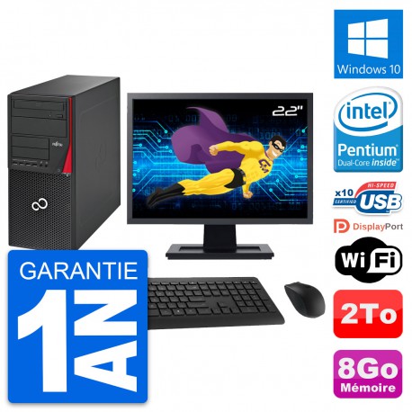 PC Tour Fujitsu P720 Ecran 22" Intel G3220 RAM 8Go Disque 2To Windows 10 Wifi