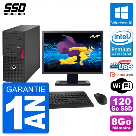 PC Tour Fujitsu P720 Ecran 22" Intel G3220 RAM 8Go SSD 120Go Windows 10 Wifi