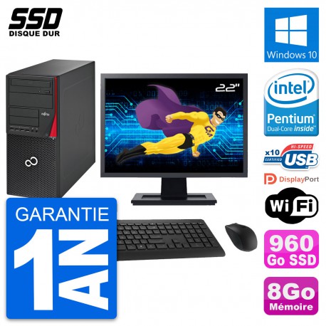 PC Tour Fujitsu P720 Ecran 22" Intel G3220 RAM 8Go SSD 960Go Windows 10 Wifi