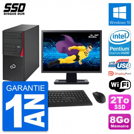 PC Tour Fujitsu P720 Ecran 22" Intel G3220 RAM 8Go SSD 2To Windows 10 Wifi
