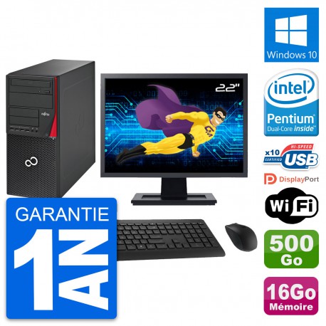 PC Tour Fujitsu P720 Ecran 22" Intel G3220 RAM 16Go Disque 500Go Windows 10 Wifi