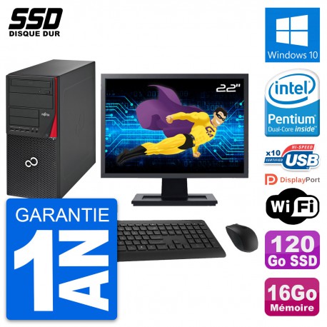 PC Tour Fujitsu P720 Ecran 22" Intel G3220 RAM 16Go SSD 120Go Windows 10 Wifi
