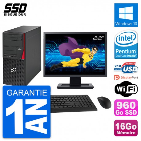 PC Tour Fujitsu P720 Ecran 22" Intel G3220 RAM 16Go SSD 960Go Windows 10 Wifi