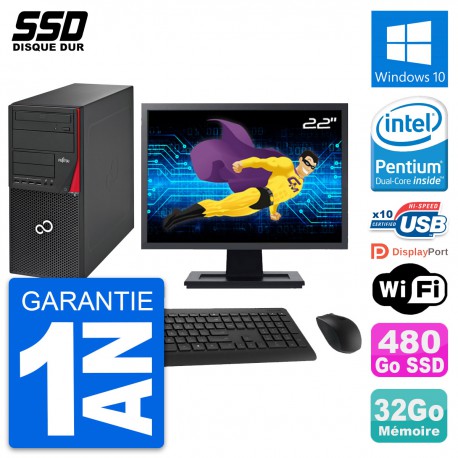 PC Tour Fujitsu P720 Ecran 22" Intel G3220 RAM 32Go SSD 480Go Windows 10 Wifi