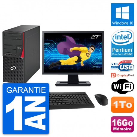 PC Tour Fujitsu P720 Ecran 27" Intel G3220 RAM 16Go Disque 1To Windows 10 Wifi