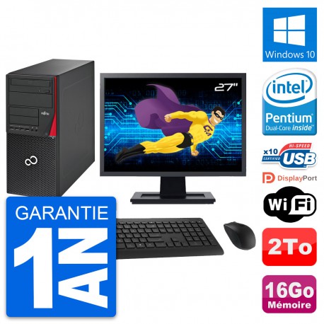 PC Tour Fujitsu P720 Ecran 27" Intel G3220 RAM 16Go Disque 2To Windows 10 Wifi