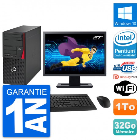 PC Tour Fujitsu P720 Ecran 27" Intel G3220 RAM 32Go Disque 1To Windows 10 Wifi