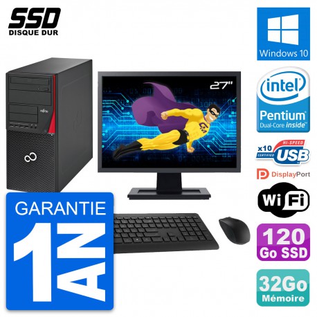PC Tour Fujitsu P720 Ecran 27" Intel G3220 RAM 32Go SSD 120Go Windows 10 Wifi