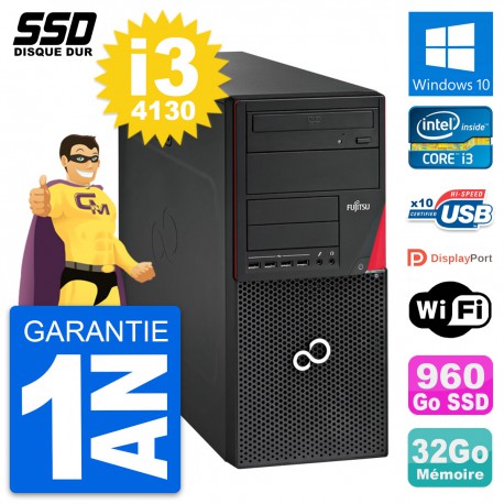 PC Tour Fujitsu Esprimo P720 Intel i3-4130 RAM 32Go SSD 960Go Windows 10 Wifi
