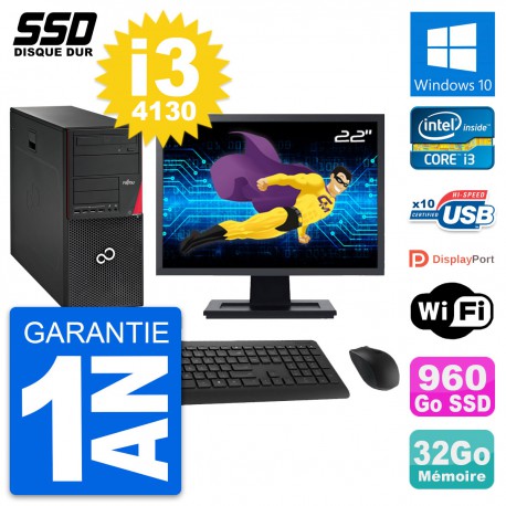 PC Tour Fujitsu P720 Ecran 22" Intel i3-4130 RAM 32Go SSD 960Go Windows 10 Wifi
