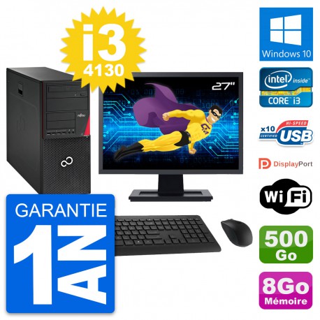 PC Tour Fujitsu P720 Ecran 27" Core i3-4130 RAM 8Go Disque 500Go Windows 10 Wifi