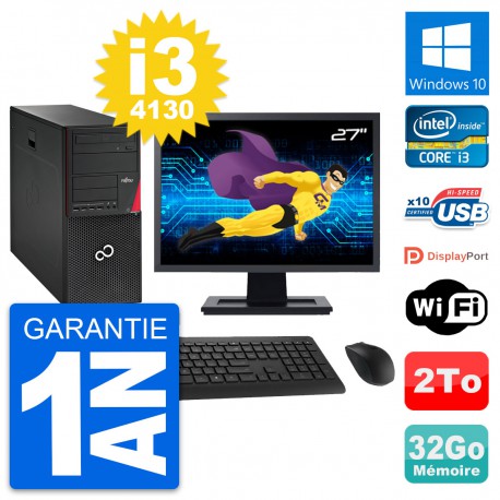PC Tour Fujitsu P720 Ecran 27" Intel i3-4130 RAM 32Go Disque 2To Windows 10 Wifi