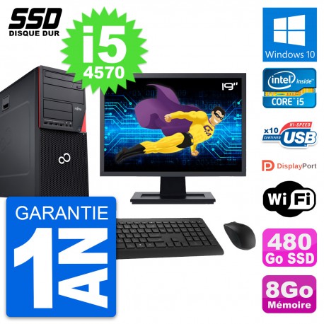 PC Tour Fujitsu P720 Ecran 19" Intel i5-4570 RAM 8Go SSD 480Go Windows 10 Wifi