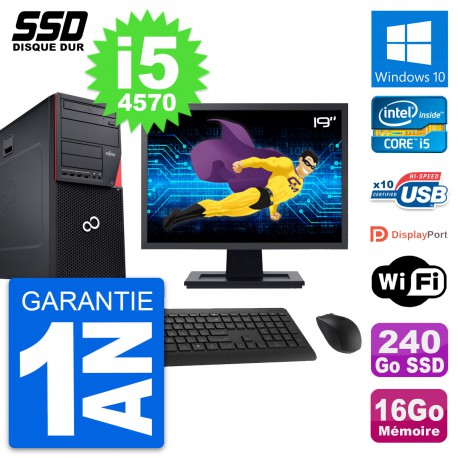 PC Tour Fujitsu P720 Ecran 19" Intel i5-4570 RAM 16Go SSD 240Go Windows 10 Wifi