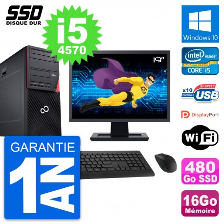 PC Tour Fujitsu P720 Ecran 19" Intel i5-4570 RAM 16Go SSD 480Go Windows 10 Wifi