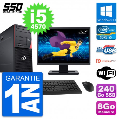 PC Tour Fujitsu P720 Ecran 22" Intel i5-4570 RAM 8Go SSD 240Go Windows 10 Wifi