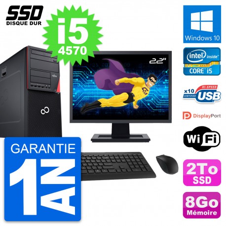 PC Tour Fujitsu P720 Ecran 22" Intel i5-4570 RAM 8Go SSD 2To Windows 10 Wifi