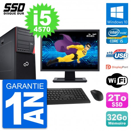 PC Tour Fujitsu P720 Ecran 22" Intel i5-4570 RAM 32Go SSD 2To Windows 10 Wifi