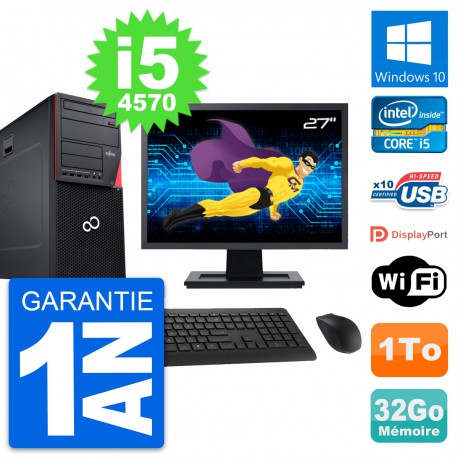 PC Tour Fujitsu P720 Ecran 27" Intel i5-4570 RAM 32Go Disque 1To Windows 10 Wifi