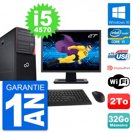PC Tour Fujitsu P720 Ecran 27" Intel i5-4570 RAM 32Go Disque 2To Windows 10 Wifi