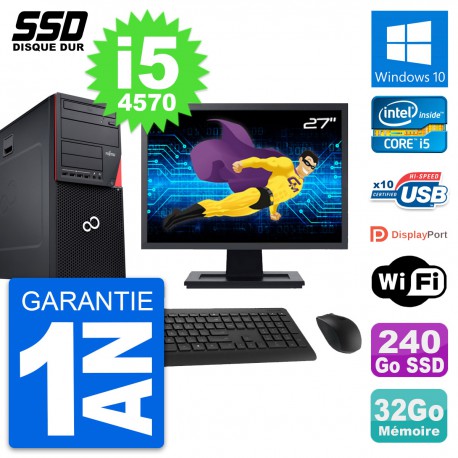 PC Tour Fujitsu P720 Ecran 27" Intel i5-4570 RAM 32Go SSD 240Go Windows 10 Wifi