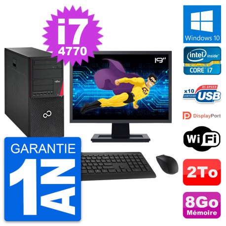 PC Tour Fujitsu P720 Ecran 19" Intel i7-4770 RAM 8Go Disque 2To Windows 10 Wifi