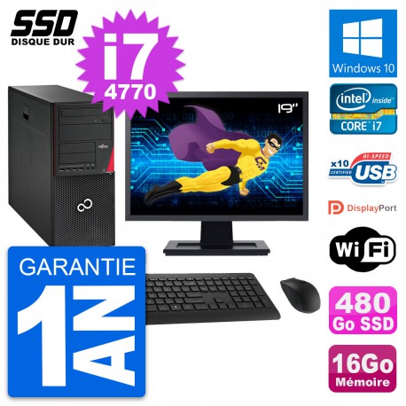PC Tour Fujitsu P720 Ecran 19" Intel i7-4770 RAM 16Go SSD 480Go Windows 10 Wifi