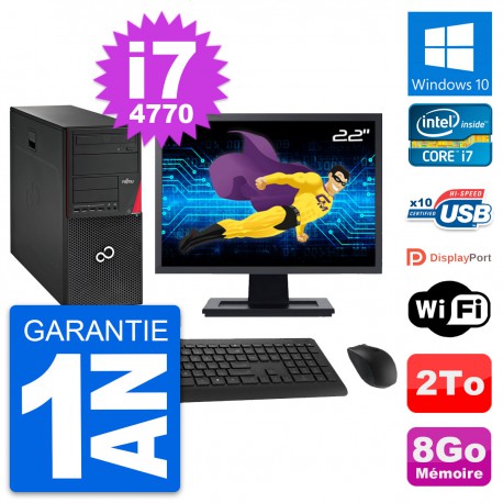 PC Tour Fujitsu P720 Ecran 22" Intel i7-4770 RAM 8Go Disque 2To Windows 10 Wifi