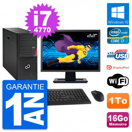 PC Tour Fujitsu P720 Ecran 22" Intel i7-4770 RAM 16Go Disque 1To Windows 10 Wifi