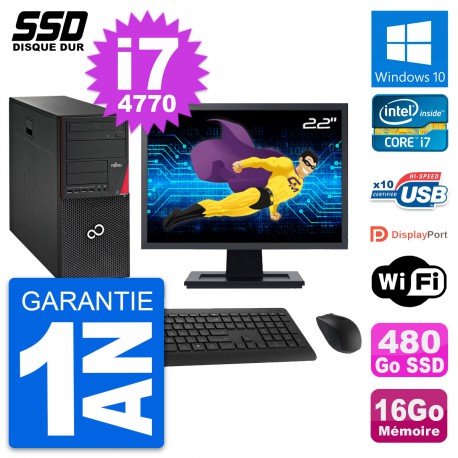 PC Tour Fujitsu P720 Ecran 22" Intel i7-4770 RAM 16Go SSD 480Go Windows 10 Wifi