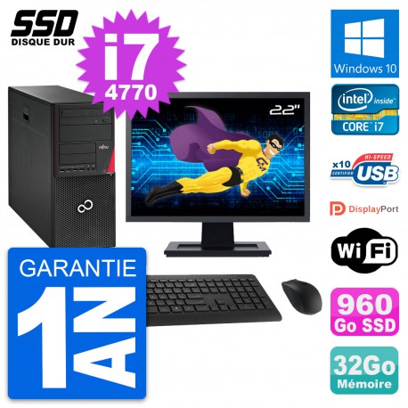 PC Tour Fujitsu P720 Ecran 22" Intel i7-4770 RAM 32Go SSD 960Go Windows 10 Wifi