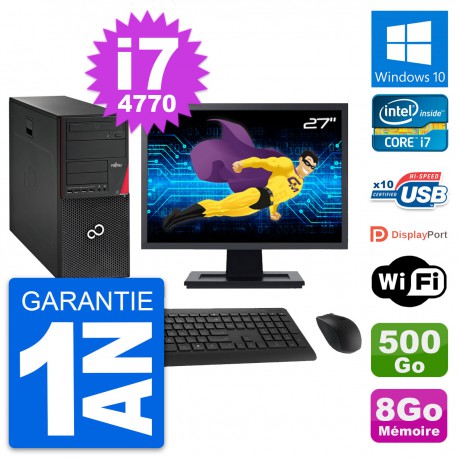 PC Tour Fujitsu P720 Ecran 27" Core i7-4770 RAM 8Go Disque 500Go Windows 10 Wifi