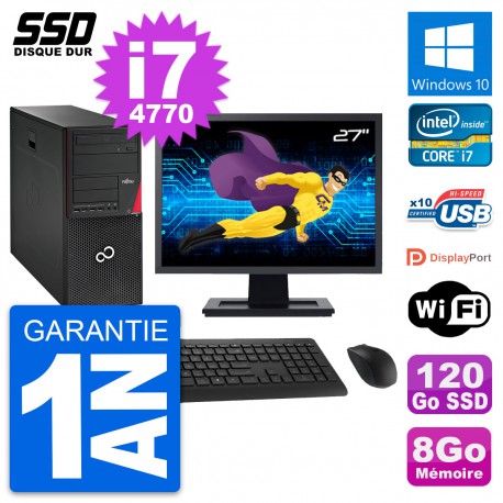 PC Tour Fujitsu P720 Ecran 27" Intel i7-4770 RAM 8Go SSD 120Go Windows 10 Wifi