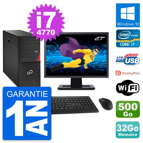 PC Tour Fujitsu P720 Ecran 27" i7-4770 RAM 32Go Disque 500Go Windows 10 Wifi
