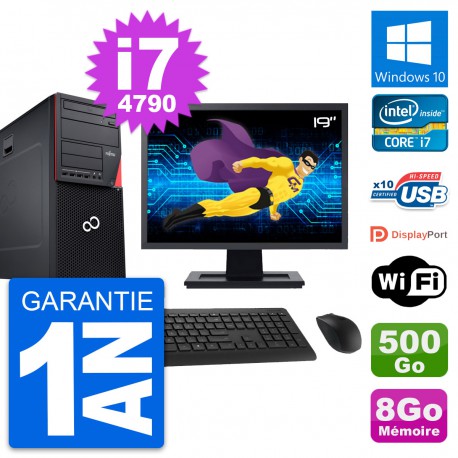 PC Tour Fujitsu P720 Ecran 19" Core i7-4790 RAM 8Go Disque 500Go Windows 10 Wifi
