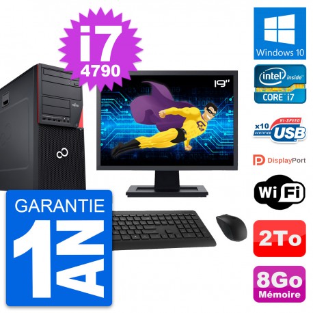 PC Tour Fujitsu P720 Ecran 19" Intel i7-4790 RAM 8Go Disque 2To Windows 10 Wifi