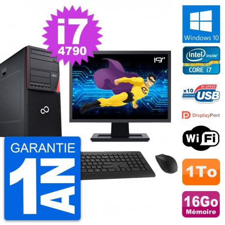 PC Tour Fujitsu P720 Ecran 19" Intel i7-4790 RAM 16Go Disque 1To Windows 10 Wifi