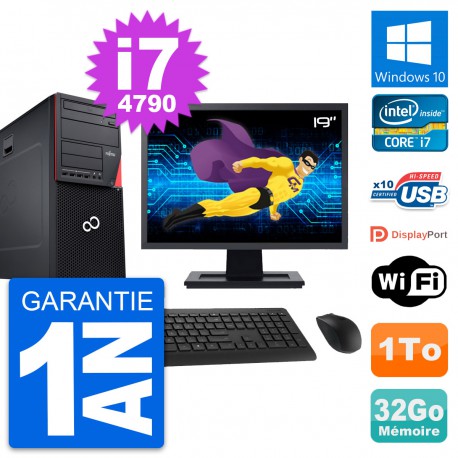 PC Tour Fujitsu P720 Ecran 19" Intel i7-4790 RAM 32Go Disque 1To Windows 10 Wifi