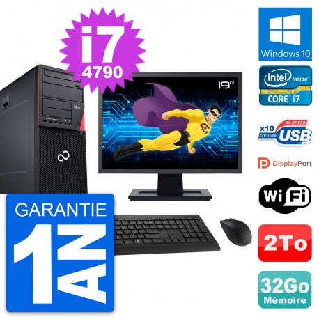 PC Tour Fujitsu P720 Ecran 19" Intel i7-4790 RAM 32Go Disque 2To Windows 10 Wifi