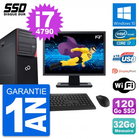 PC Tour Fujitsu P720 Ecran 19" Intel i7-4790 RAM 32Go SSD 120Go Windows 10 Wifi